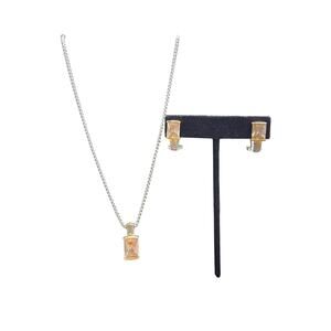 Costume silvertone  gold accents Necklace and earrings with citrine color stone